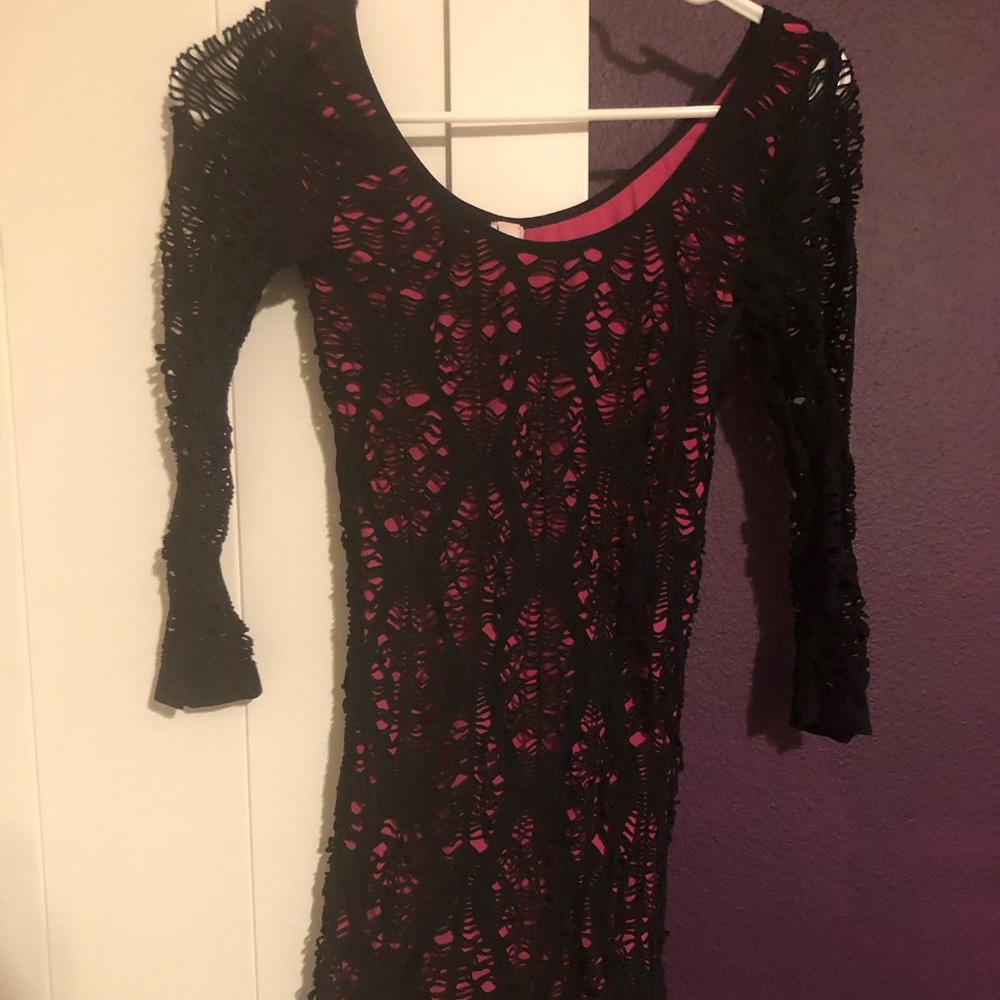 Pink with black overlay mini dress